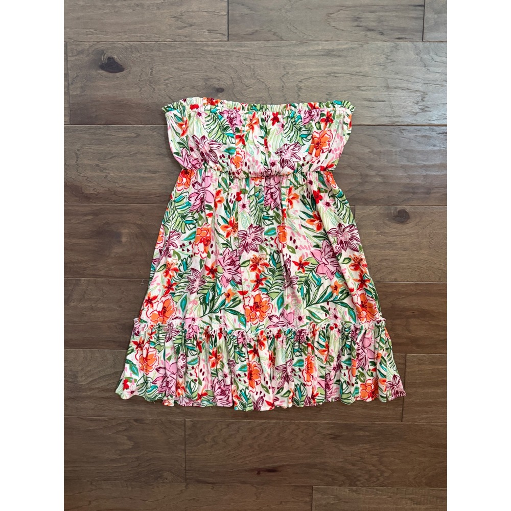 Lush Strapless Mini Dress Womens Small Multicolor Tropical Floral Boho
